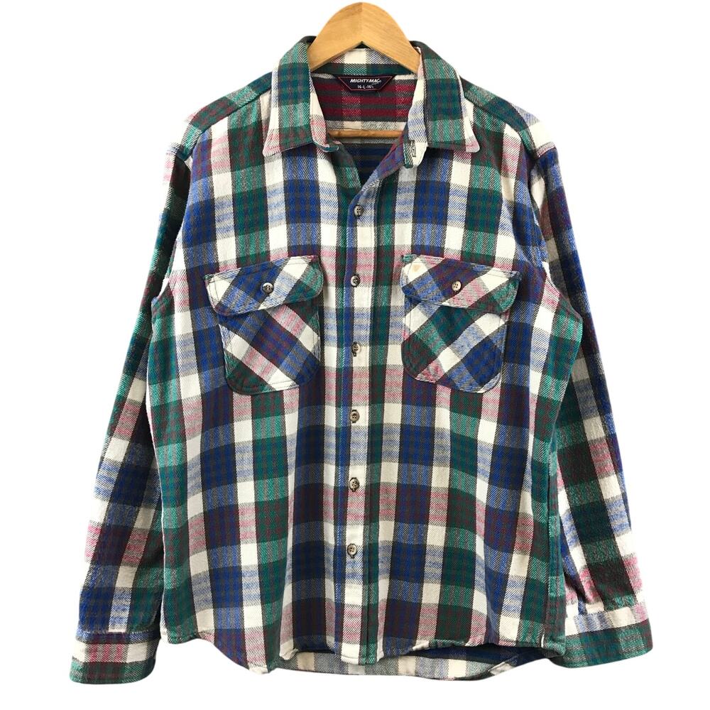 Vintage Mighty Mac Plaid  Flannel Long‎ Sleeve Shirt Mens size L